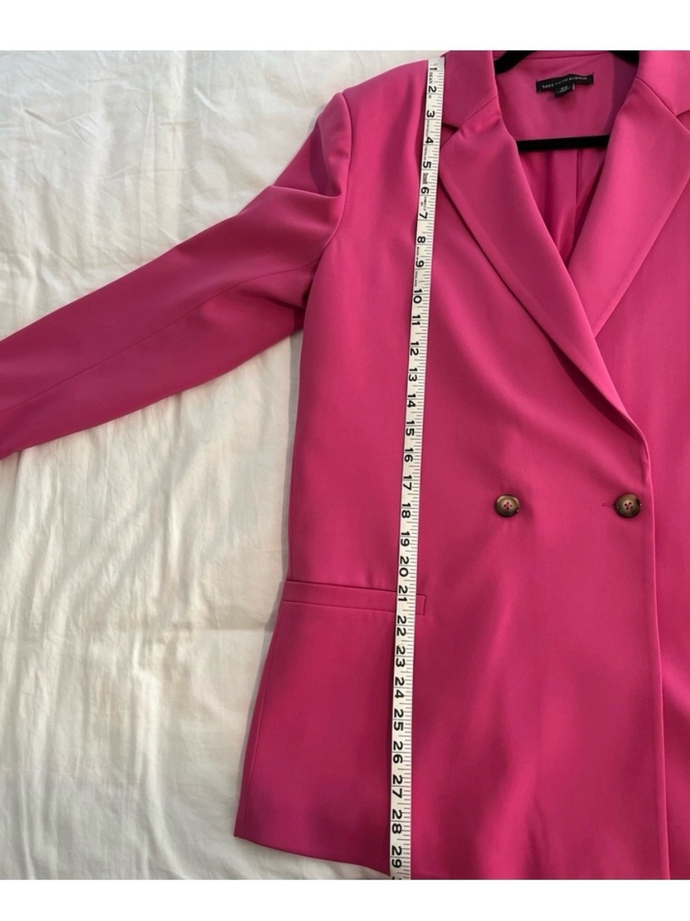 SAKS 5th AVENUE • Oversized Hot Pink Barbie Pink Double-Breasted Blazer - Picture 3 of 8